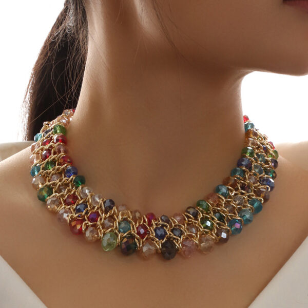 Fashion Simple Woven Three Rows Elegant Crystal Short Necklace